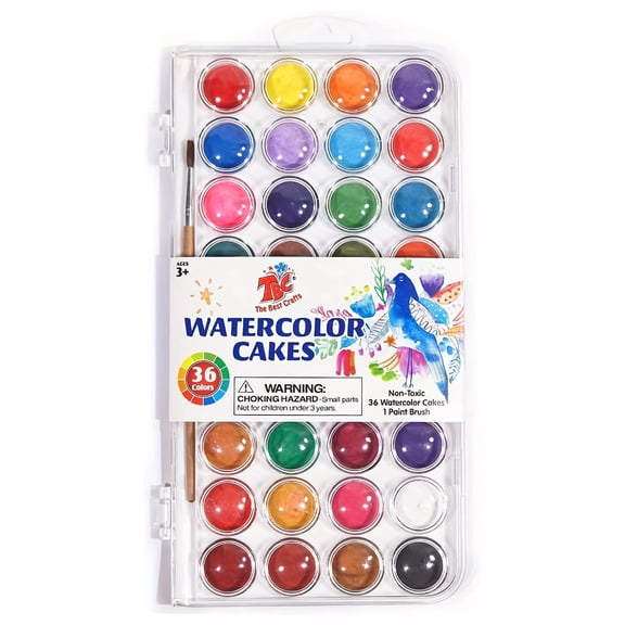 TBC Watercolor Paint Set, 36 Watercolors, 1 Brush, Travel Watercolor Set, Lightweight Portable Paint Box, Watercolor Box for Children, Students, Beginners, Artists, Hobby Painters in Painting