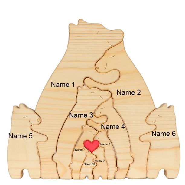 Rompecabezas de madera personalizado con grabado gratis, figuritas de decoración del hogar, regalo de cumpleaños y Navidad, familia de osos