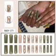 thumbnail image 2 of Usando armadura, flor verde, usando parche de uñas con purpurina, uñas postizas largas y desmontables, 2 of 4