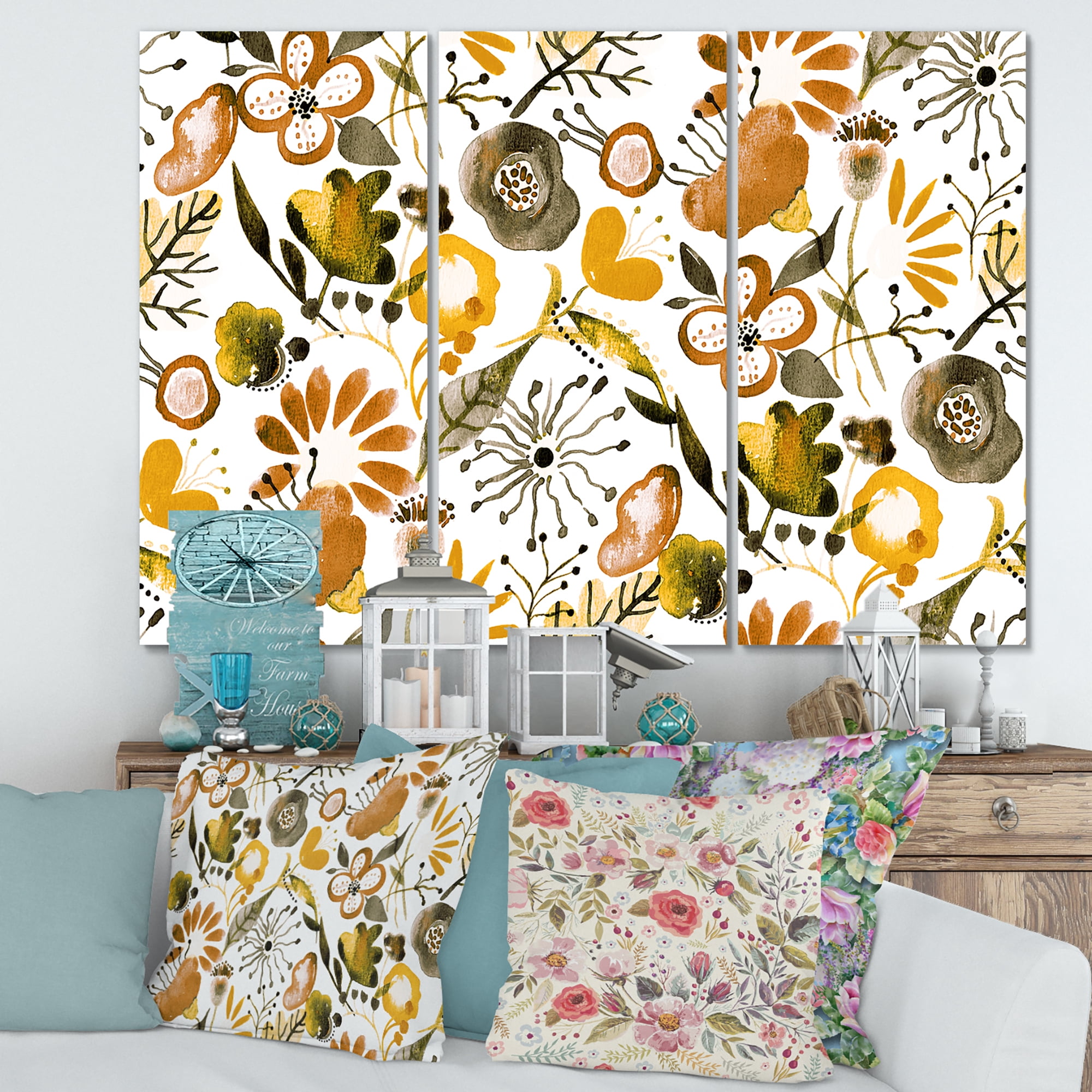 Designart ' Vital Abundance Of Wildflowers I ' Modern Canvas Wall Art Print