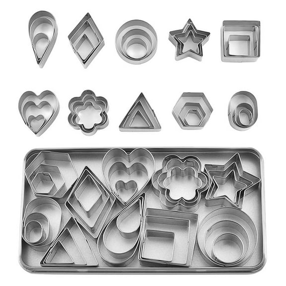 XKHBDL 30 Piece Small Cookie Cutters Geometric Shapes Set, Mini Fondant Cutter - Tiny Stainless Steel Biscuit Molds for Baking Dough Pastry Clay Fruit
