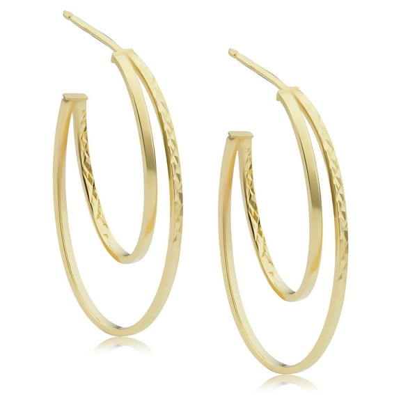 KoolJewelry 14k Yellow Gold Diamond-cut Graduated Double Oval Open Hoop Earrings (1.6 inch)