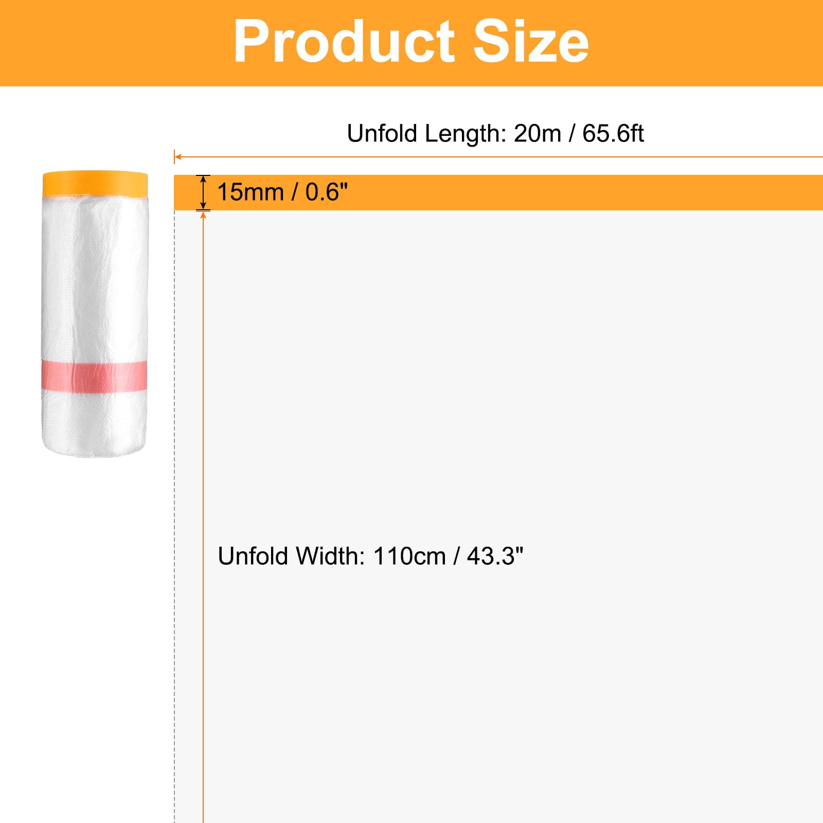 Uxcell 3 Rolls Pre-Taped Masking Film 43.3"x65.6ft Double Adhesive Tape and Drape Painters Plastic Drop Cloth Film with Tape Plastic Sheeting for Automotive Painting Covering
