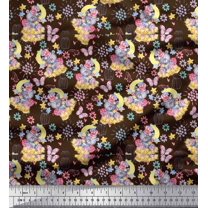 Soimoi Brown Cotton Duck Fabric Insect & Teddy Bear Kids Print Sewing Fabric BTY 42 Inch Wide
