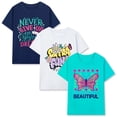thumbnail image 2 of HILEELANG Big Girls' Short Sleeve Tee Shirt Cotton Casual Crewneck Butterfly Graphic Tops T-Shirts Black White Green 3 Packs Sets 12Years, 2 of 7