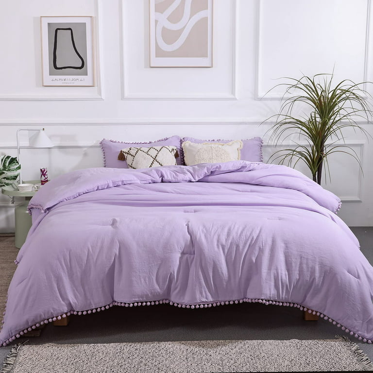 YIRDDEO White Queen Comforter Set 3pcs Boho Ball Pom Bedding, Aesthetic  Size Sets Bed Beige Bedding for Women Men (1 2 Pillowcases)