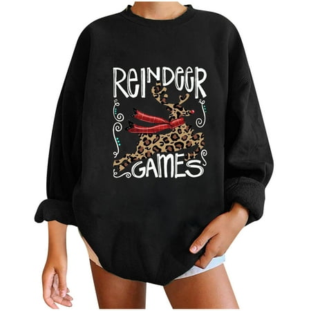 

jsaierl Christmas Sweatshirt Women Long Sleeve Leopard Deer Pattern Top Casual Crewneck Sweatshirt Cute Pullover Womens Fall Fashion 2022