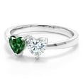 thumbnail image 2 of Gem Stone King 925 Sterling Silver Fashion Right-Hand Ring Heart Shape Green Nano Emerald and Moissanite (0.92 Cttw, Size 7), 2 of 6