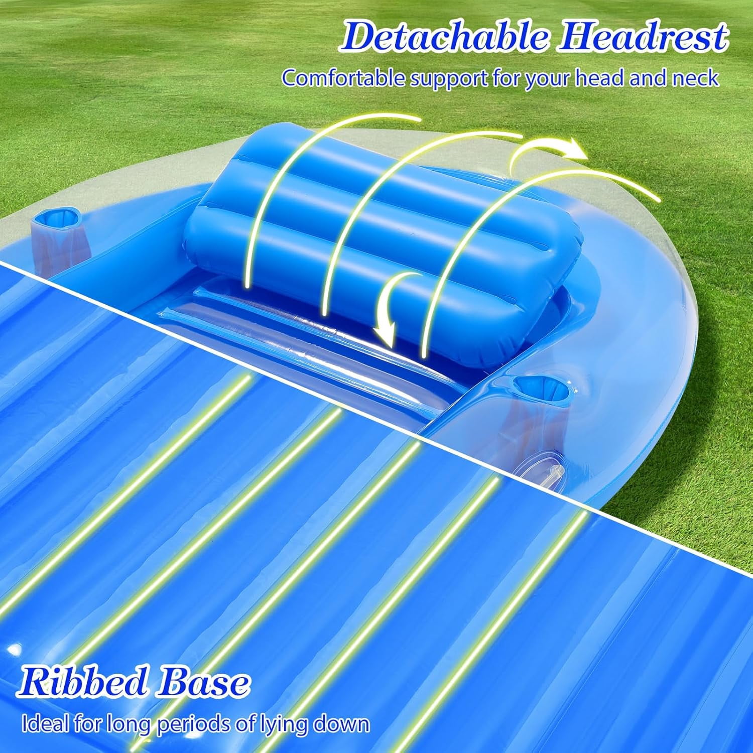 Pool Floats Adult, Large Floating Bed with Ice Bar, Tanning Bed Pool Raft Inflatable Lounger with Drink Holder Tanning Chair Inflatable Pool Toys for Party Beach Backyard