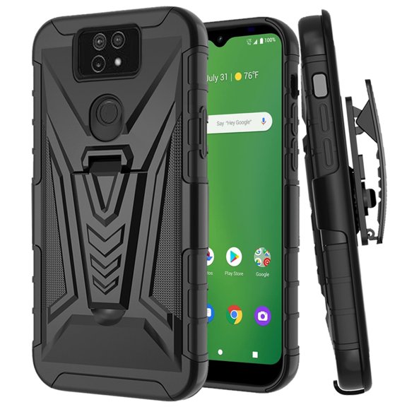 SOGA Compatible for Cricket Ovation 2 / AT&T Maestro Max Case with Belt Clip Holster Rugged ShockProof Drop Protection Phone Cover with Kickstand [Black]