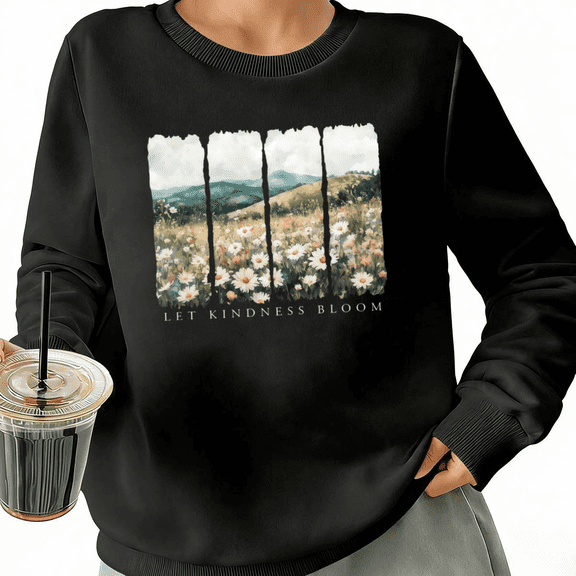 Nature Kindness Womans Print Sweatshirt Graphic Sweatshirt Black S-3XL Cozy Pullover Tops