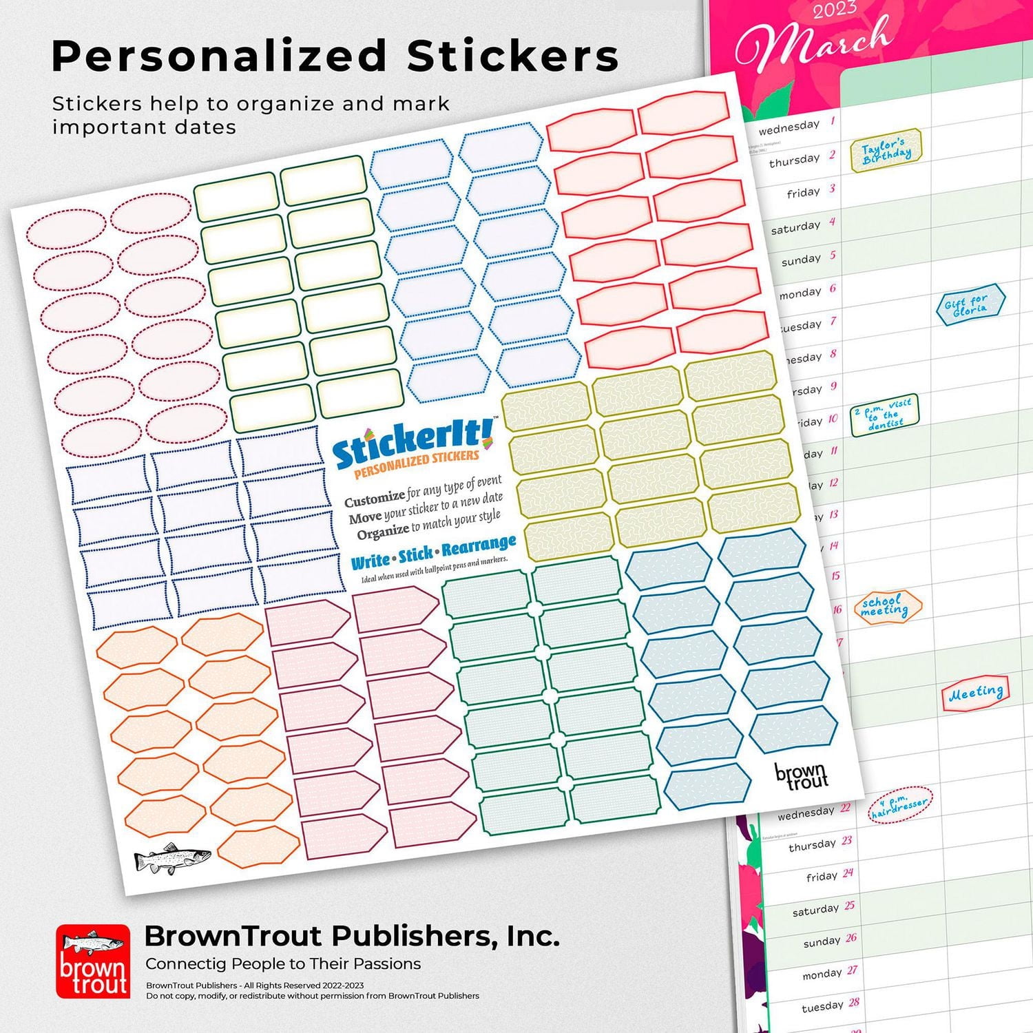 Mom's Family Planner | 2023 12x24 Inch Square Wall Calendar | Stickers