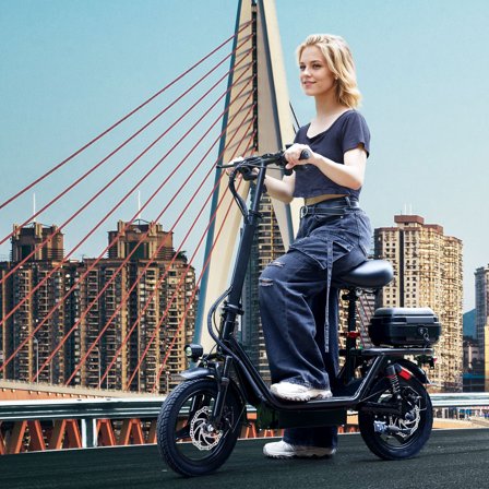 500W Adult Electric Scooter with Seat, 14" Tires, Shock Absorption, Up to 30 Miles, 20 MPH, with Carry Basket, for Commuting