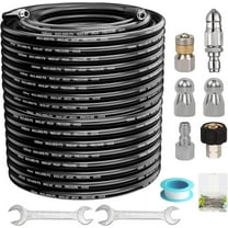 Heliwoo 100FT 4000 PSI Sewer Jetter Kit for Pressure Washer Jet Drain Cleaner Hose 1/4" NPT with Rotating and Button Nose Kit