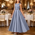 thumbnail image 2 of AHTJRT Bridesmaid Dresses for Girls Satin Soft Bow Tie Front Sleeveless Formal Pageant Ball Gown Party Princess Wedding Guest Dresses Mint Green 12-13 Years, 2 of 7