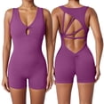thumbnail image 2 of DHFJKG Workout Romper For Women Backless Sleeveless V Neck Sexy Yoga One Piece Short Jumpsuit Summer Gym Athletic Outfit Trendy Onesie, 2 of 7