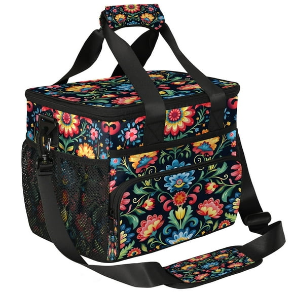 Herdesigns Mexico Otomi Floral Style Insulated Large Lunch Bag Lunchbox Reusable Leakproof Cooler Bags with Shoulder Strap for Adult Men Women Work Picnic