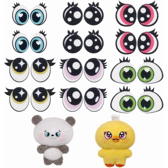 48 Pairs 6 Styles Felt Eyes for Crafts Plush Animals Making Eyes Felt Eyes with Lashes Large Crochet Eyes for Crochet Animal Making Craft colorful DIY