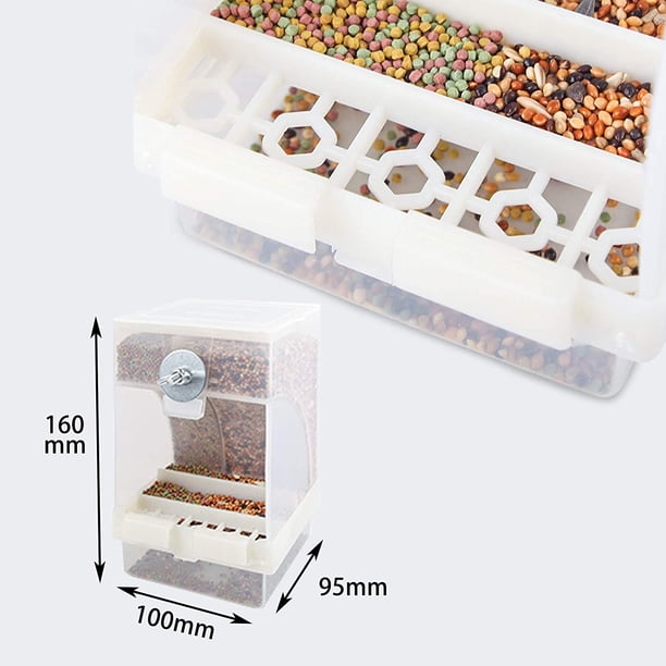 Comedero para pájaros transparente, estación de alimentación automática para pájaros, se puede colgar, 16 x 10 x 9,5 cm, gran capacidad, puede almacenar suficiente comida durante 15 días.