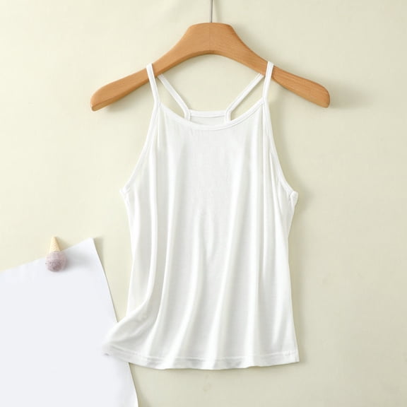 Dxzfnsa Women's Tops Women Slim Fit Solid Color Spaghetti Strap Tank Tops Summer Soft Round Neck Camisole Trendy Sleeveless Basic Shirts