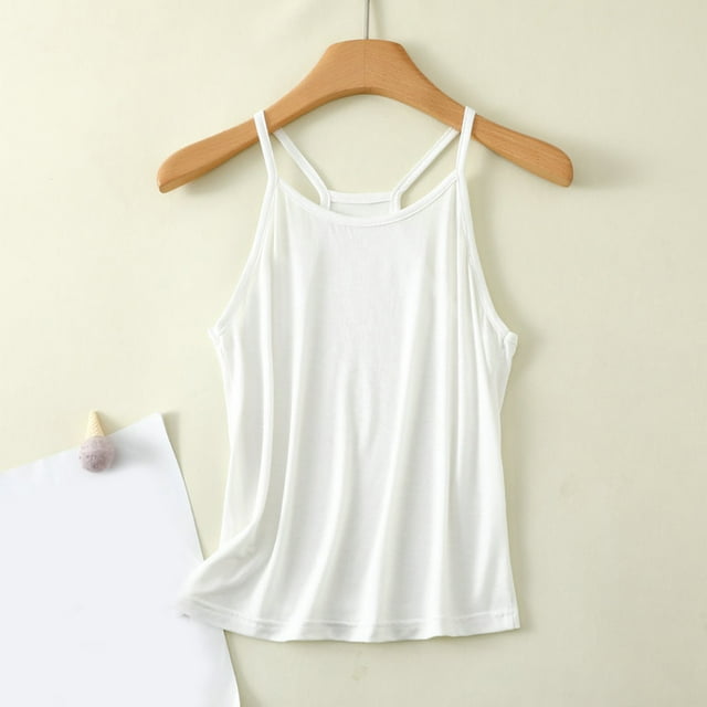 Qertyioot Camisole T-Shirt en Dentelle Ample d'Été pour Femme, Unie, Col Rond, Sans Manches