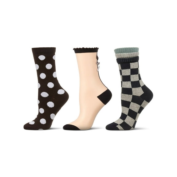 MeMoi Women's 3 Pair Pack Fashion Crew Socks - Womens - Female, 9-11, Nude