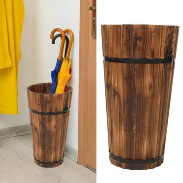 GOOHOCHY Wood Umbrella Bucket for Storage Use Light Brown Practical Entryway Umbrella Stand 12.5 x 9.5 x 34 inches