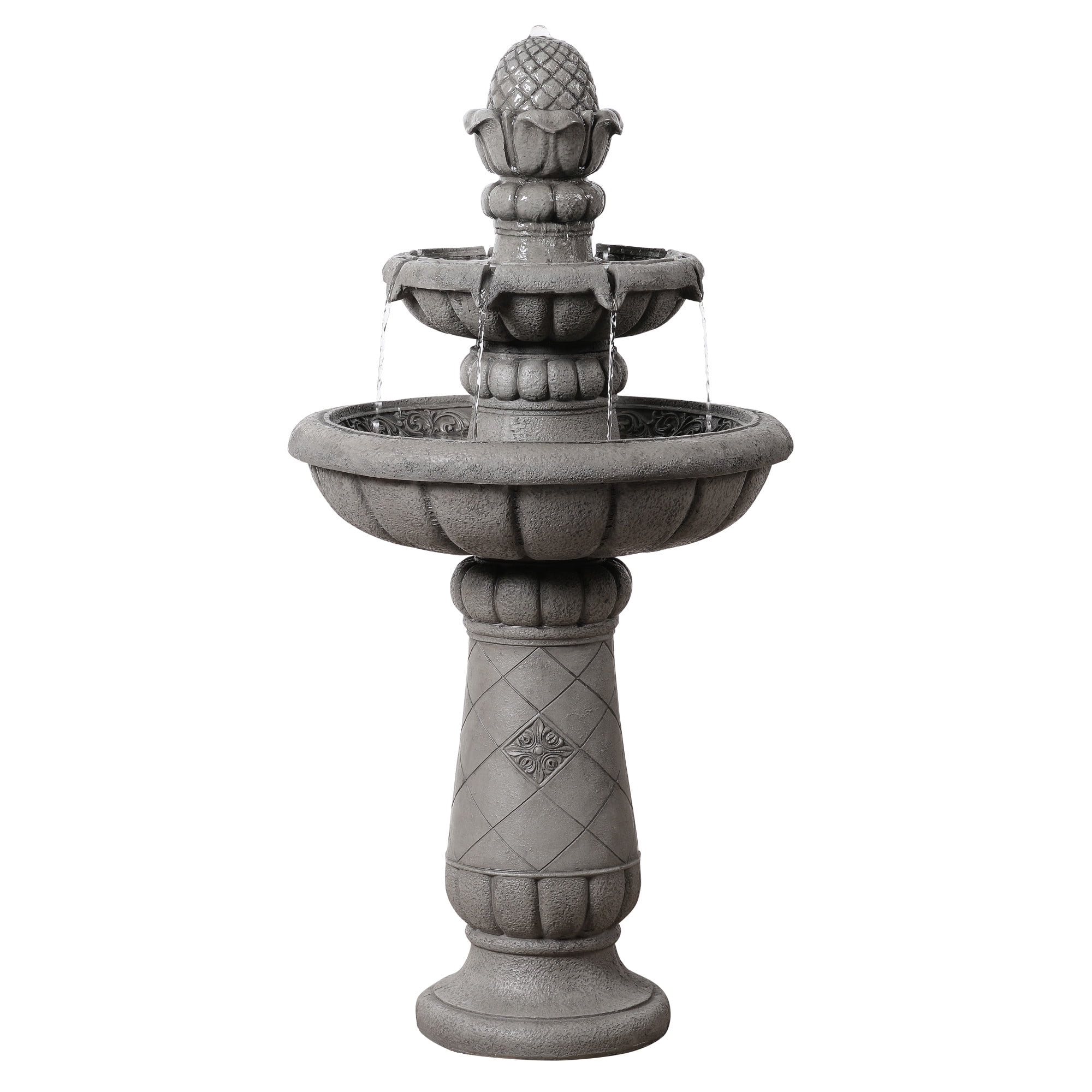 Teamson Home 2-Tier Birdbath Water Fountain Outdoor Garden–Shallow Basin with Built-In Electric Pump & Simple Setup, Gray