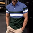thumbnail image 2 of Mens Striped Polo Shirt Short Sleeve Stand Collar T Shirts Summer Breathable Color Block Top Navy XXL, 2 of 6