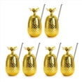 thumbnail image 1 of Paquete de 6 Vasos para Bebidas de Piña, Vaso de Piña Dorado de 450 Ml con Pajita Estirada, Vasos para Fiesta de Luau Hawaiano, 1 of 5