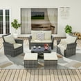 thumbnail image 2 of 6-Piece All Weather Wicker Patio Furniture Set with Glass Coffee Table, Outdoor Sectional Sofa & Ottomans, Waterproof Cushions for Garden Lawn Balcony, Beige, 2 of 9