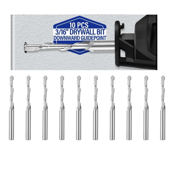 BlinkLLX 10 Pcs Drywall Router Bits 3/16 Drywall Drill Cutting Bits M2 Speed Steel Spiral Downward Router Cutout Rotary Guidepoint Drill Tool