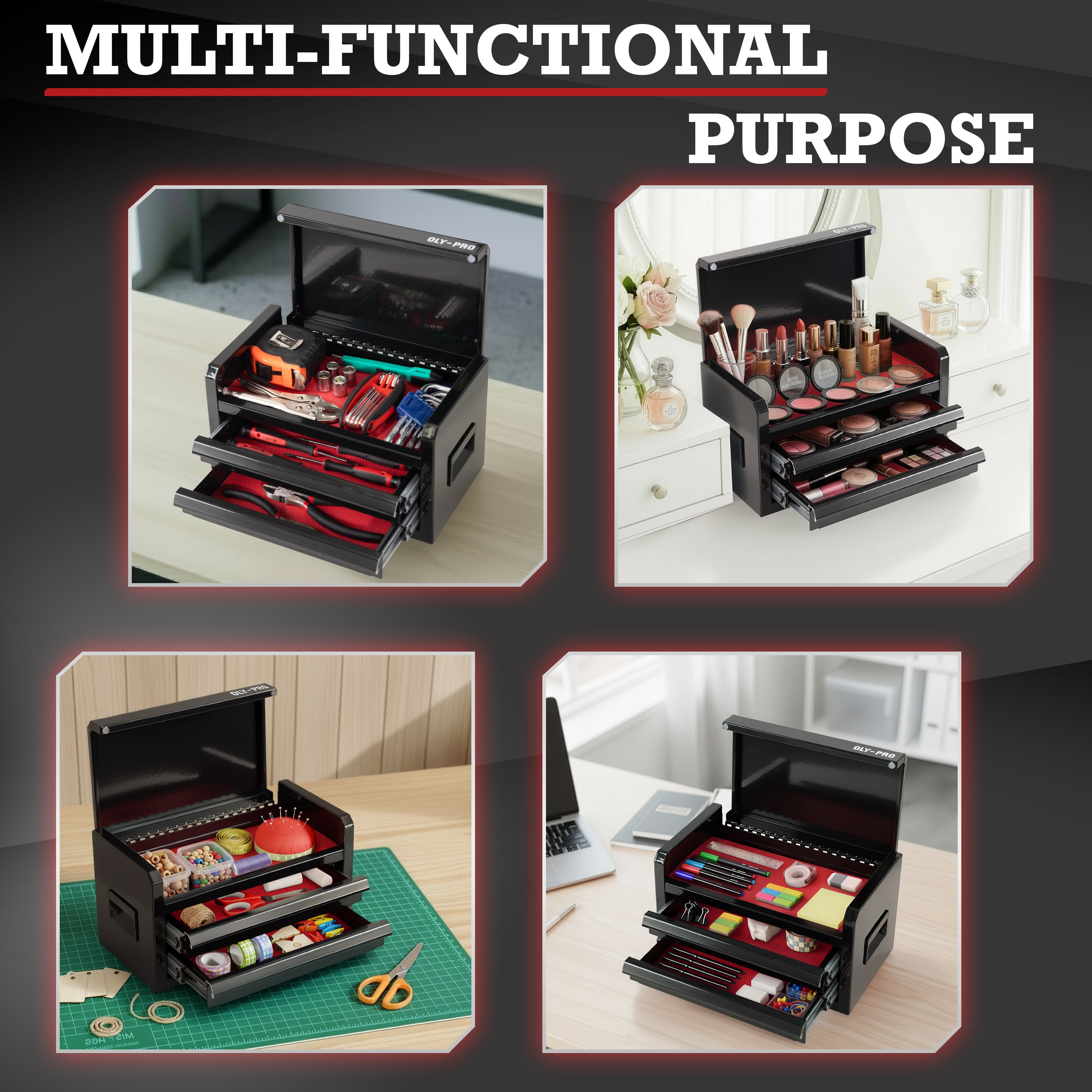 OLY-PRO Mini Tool Box With Drawers, Steel Tool Storage Cabinet with Top Organizer and Ball-Bearing Slides, Portable  Small Toolbox for Garage,  Black