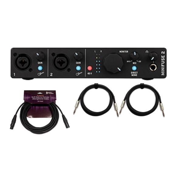 Arturia MiniFuse 2 USB-C Audio Interface Bundle with 25-Feet XLR Microphone Cable and 2x 1/4-Inch TRS Cable (6-Feet) (4 Items)