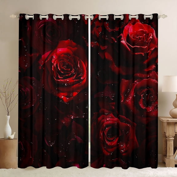 Castle Fairy Boys Girls Floral Red Rose Black Out Curtains,Romantic Valentine's Day Curtains Pack of 2 (42x63 Each),Exotic Style Bedroom Curtains,Luxury Bedroom Decor