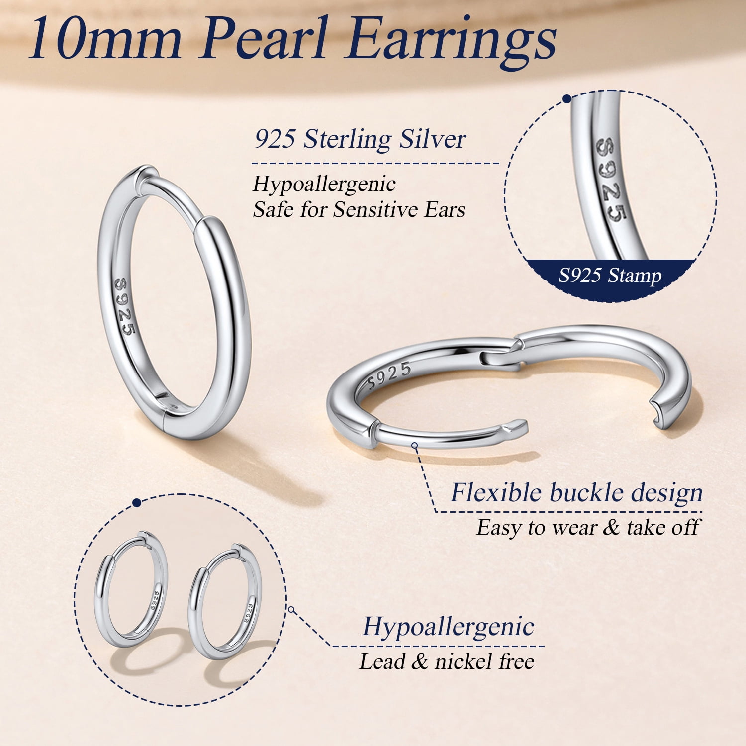 Suplight Silver Hoop Earrings for Women Men 8/10/12/14/16/18/20MM Small Huggie Hypoallergenic Nickel Free Christmas Jewelry Gift