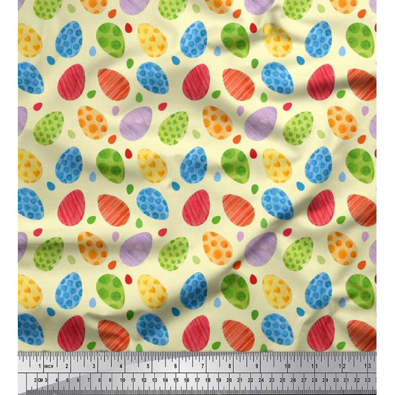 Soimoi Moss Georgette Fabric Egg Easter Print Fabric by The Yard 42 Inch Wide