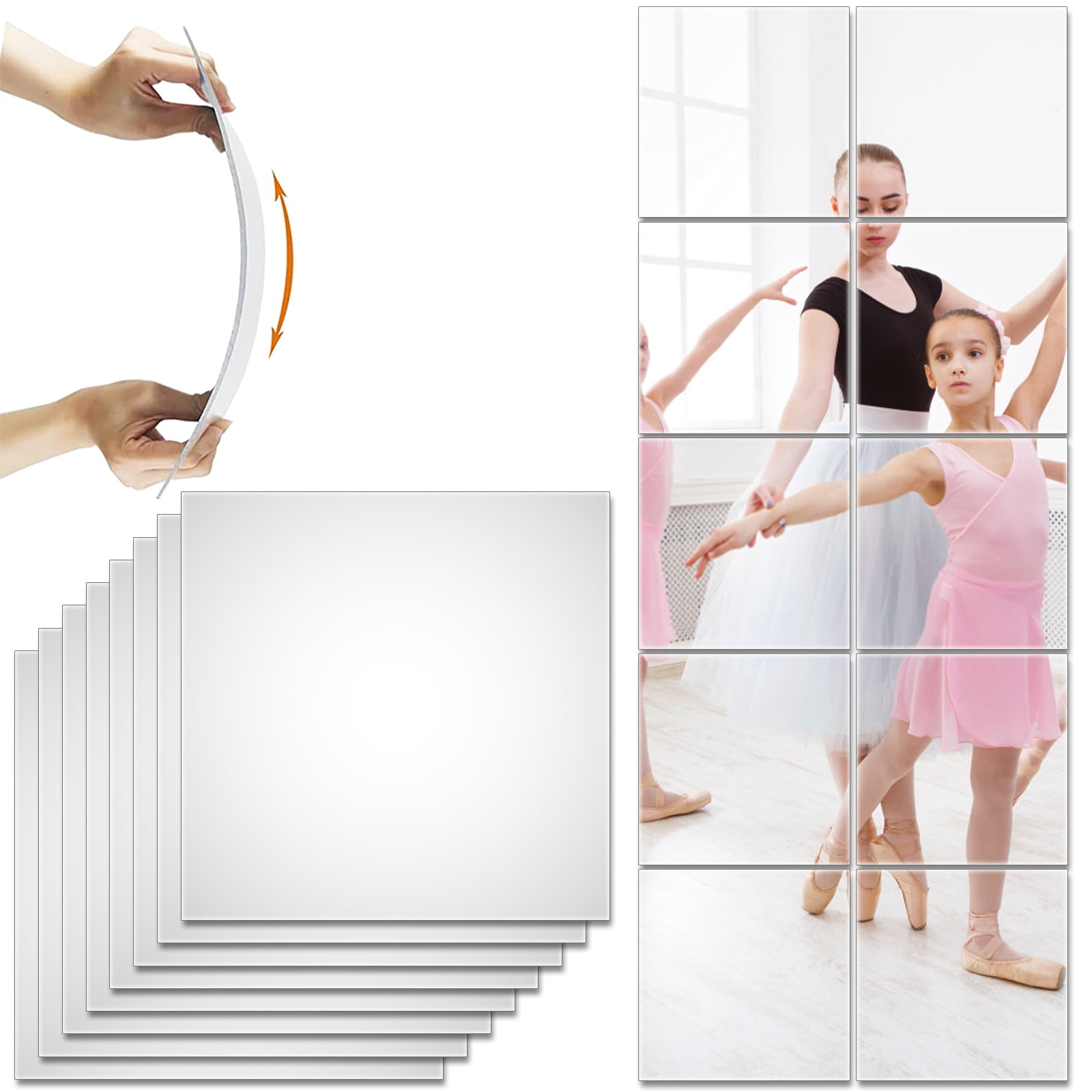 EUWBSSR 20Pcs Mirror Sheets Non Glass Mirror 12inch Flexible Mirror Sheets Tiles Mirror Stickers Wall Decor Mirror for Home Bedroom Closet Bathroom