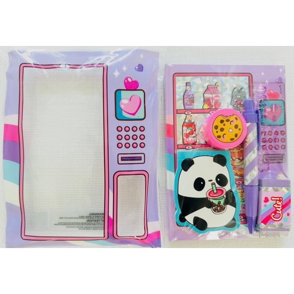 Claire's Stationery Set Panda Boba Vending Marchine w/Journal Pen Eraser Sharpener Pad