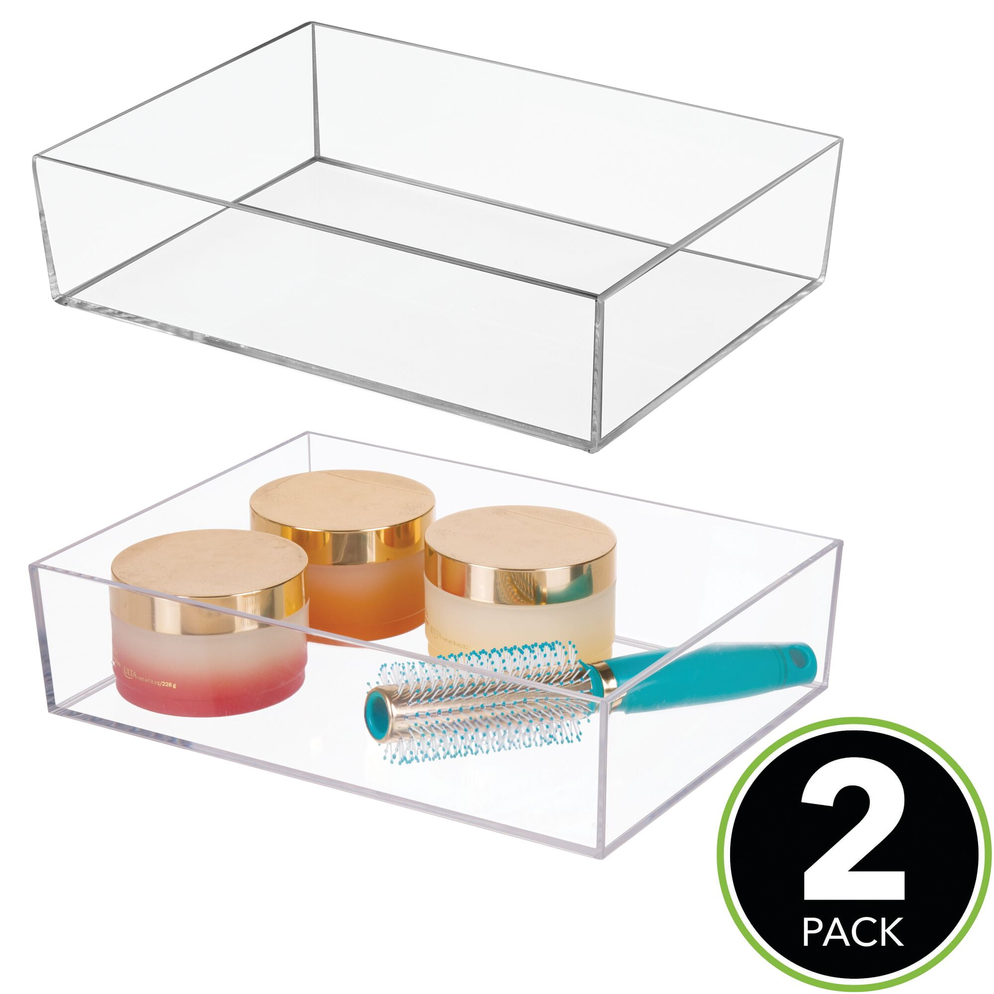 mDesign Plastic Bathroom Vanity Storage Organizer Tray Holder 3 Pack Clear 