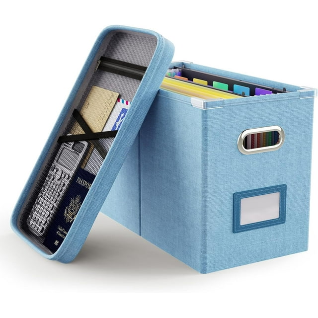 File Organizer Box File Box for Letter Size Files Storage Hanging File Folder Organizer with Mesh Pocket on Lid Portable Filing Box with Handle for Office/Home/School( )