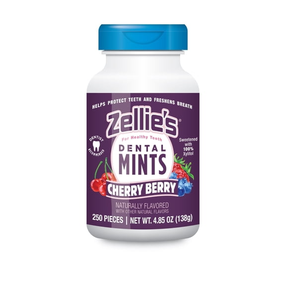 Zellies Xylitol Dental Mints, Cherry Berry Flavor, Single Jar, 250 Count