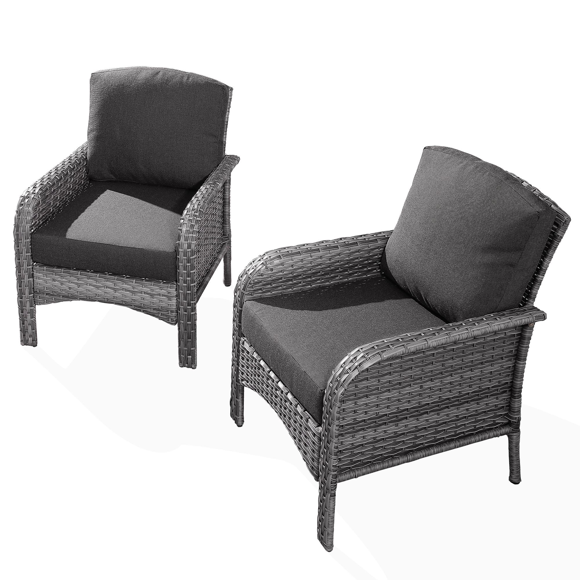 XIZZI 2 Pieces Wicker Outdoor Patio Furniture High Back Rattan Conversation Set All Weather Patio Chair Set with Cushions for Balcony, Black