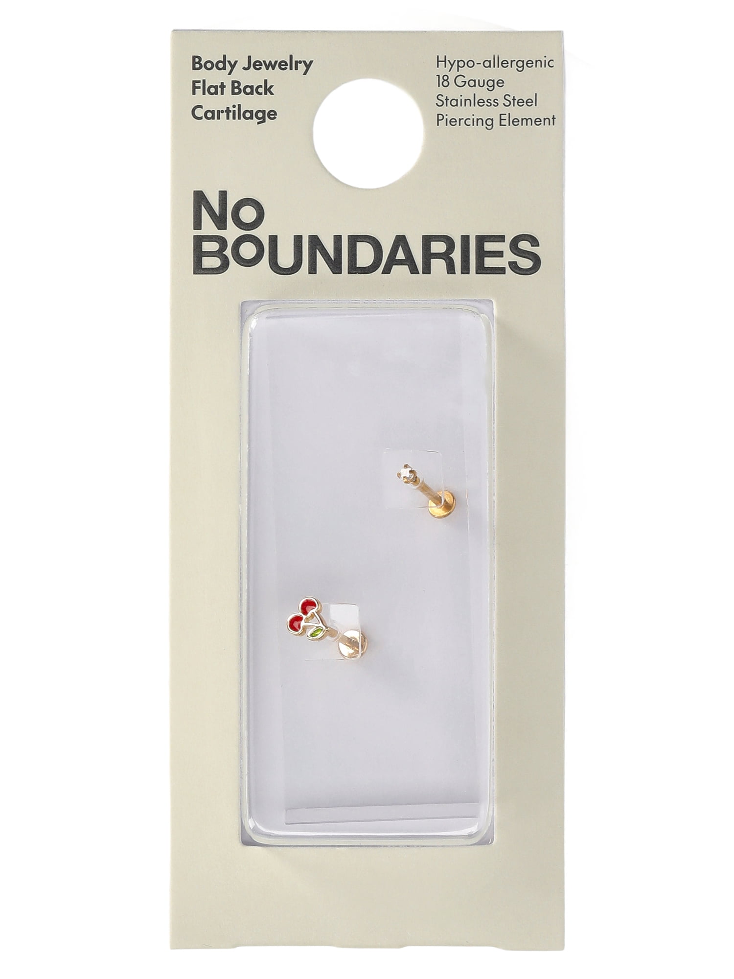 No Boundaries Women's Gold Tone Stainless Steel Cherry and Cubic Zirconia Flatback Cartilage Earrings, 2 Piece Set