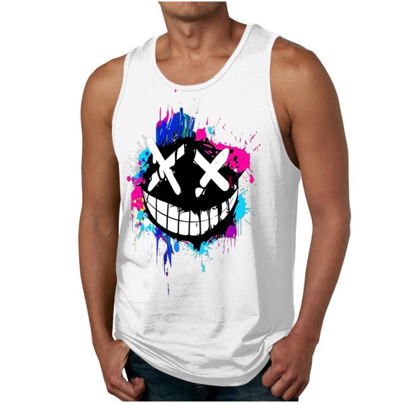 Men's Summer Trendy Tank Tops Novelty Cute Graphic Casual Sleeveless Shirts Printed Crew Neck Breathable Tanks Vest
