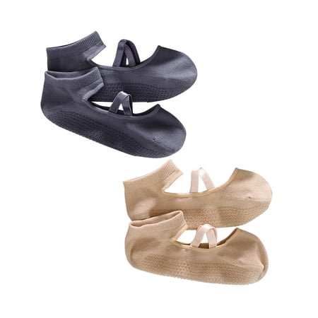 Wxqbjtam 2 Pairs Yoga Socks for Women Backless Breathable Pilates Socks for Ballet Ladies Gray and Khaki
