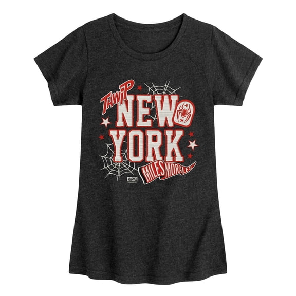 Marvel - NYC Miles Morales Faux Patches - Youth Girls Fitted Short Sleeve T-Shirt