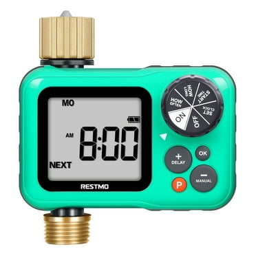 RESTMO Sprinkler Timer, Pure Brass Inlet & Outlet Water Timer, Garden Hose Timer with 3 Separate Programs for Automatically Water Lawn and Control Drip Irrigation