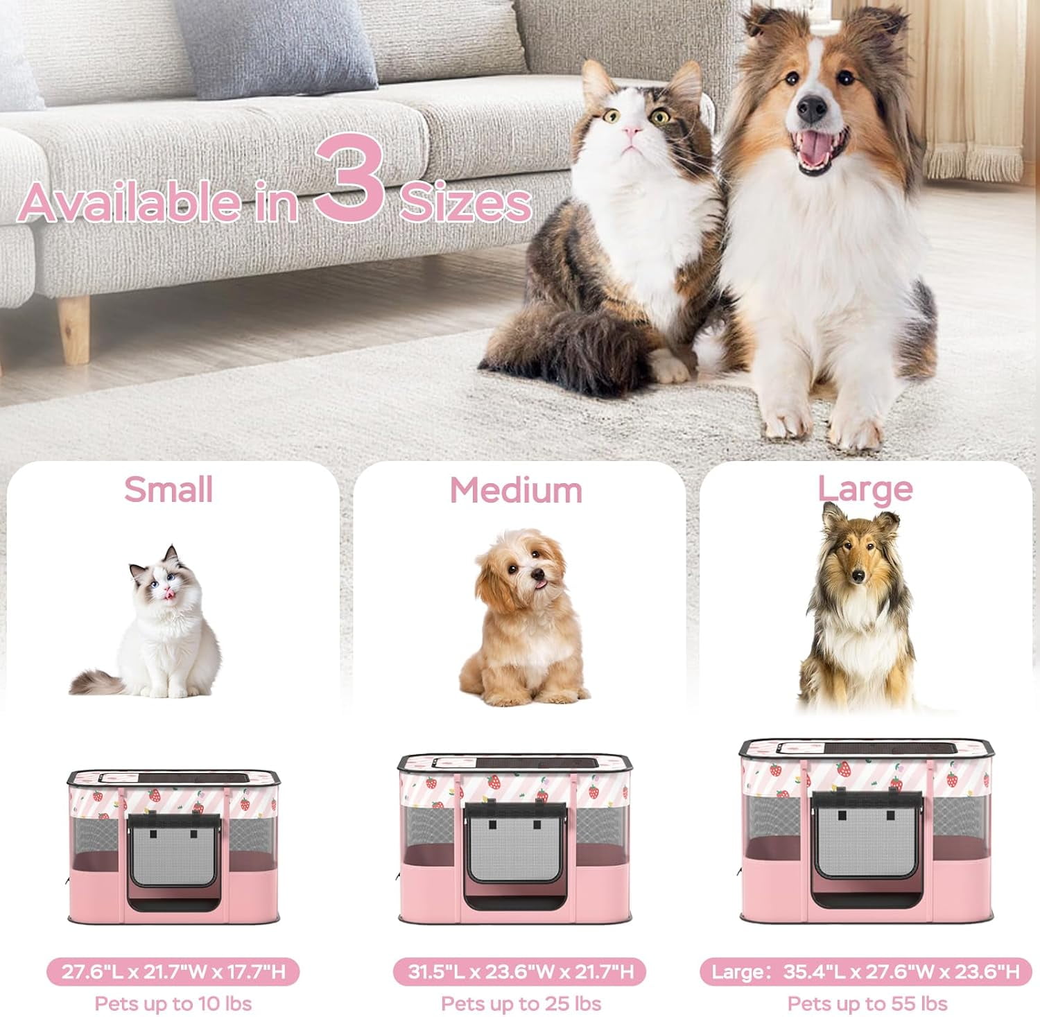 Portable Pet Playpen for Dogs, Cats & Rabbits - Collapsible Indoor Outdoor Kennel with Large Space