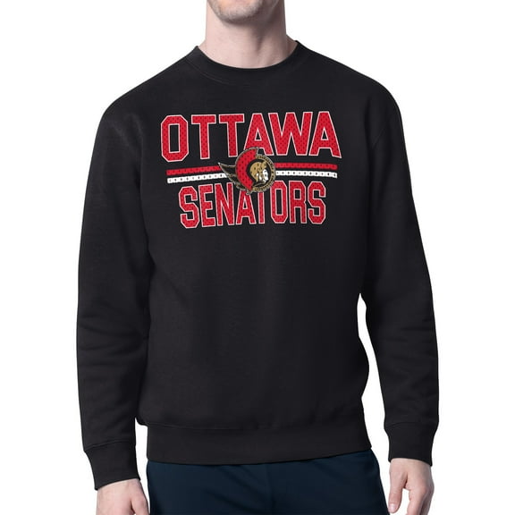 Men's Starter Black Ottawa Senators Mesh Look Team Name Logo Pullover Sweatshirt